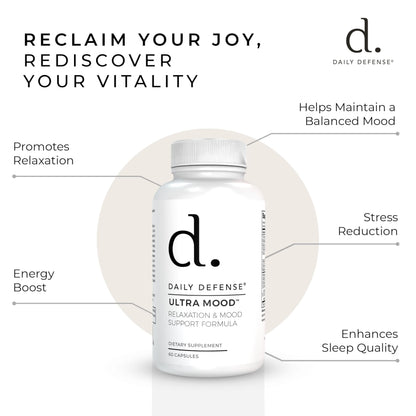 Daily Defense Mood Support Supplement - Ultra Mood 60 Count Mood Enhancer with Calcium Carbonate, Folic Acid, GABA, 5-HTP, Ashwagandha Root Extract & More - Non GMO Mood & Relaxation Supplement Daily DefenseBuy Supplements Australia