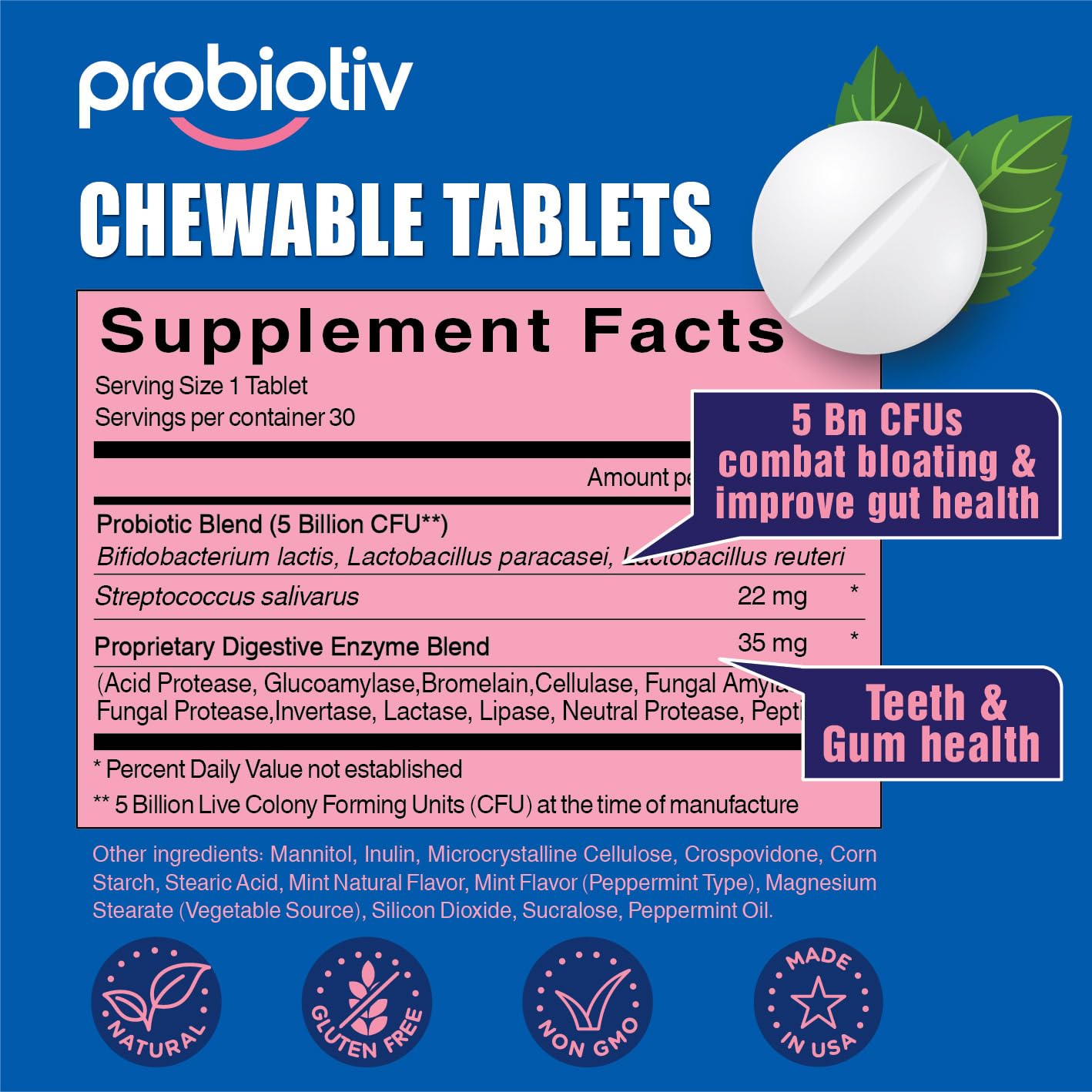 Probiotiv Chewable Probiotics for Daily Bloating w/ 5 Billion CFU – “Two-in-One Combo” ProbiotivBuy Supplements Australia