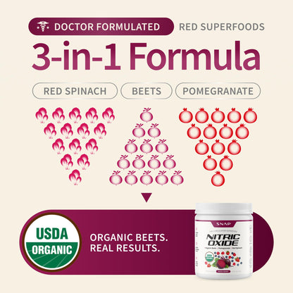 Snap Supplements Organic Beet Root Powder Nitric Oxide Supplement for Men & Women, Red Spinach & Pomegranate, Supports Healthy Energy & Blood Pressure Already in Normal Range, 30 Servings, Mixed Berry Snap SupplementsBuy Supplements Australia