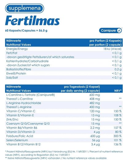 Fertilmas Natural Fertility Support for Men | L-Carnitine, Zinc, Vitamin D3, and Folic Acid | Couples TTC Supplement for Reproductive Health | SupplemenaBuy Supplements Australia