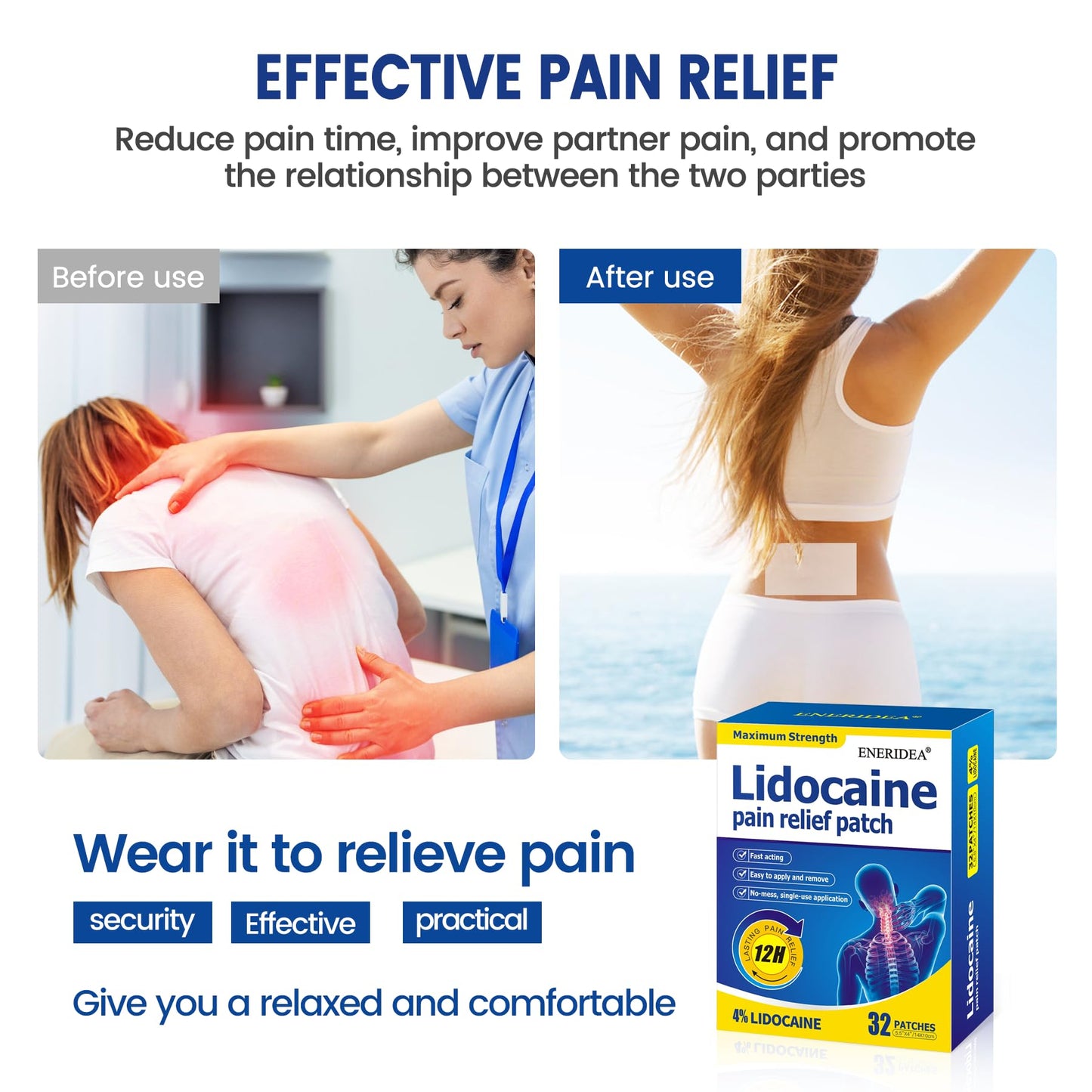 ENERIDEA Lidocaine Gel Pain Relief Patch for Sensitive Skin - Breathable & Hypoallergenic, Flexible Adhesion for Daily Muscle & Joint Comfort - 12 Hour Pain Relief (32 Patches) ENERIDEABuy Supplements Australia