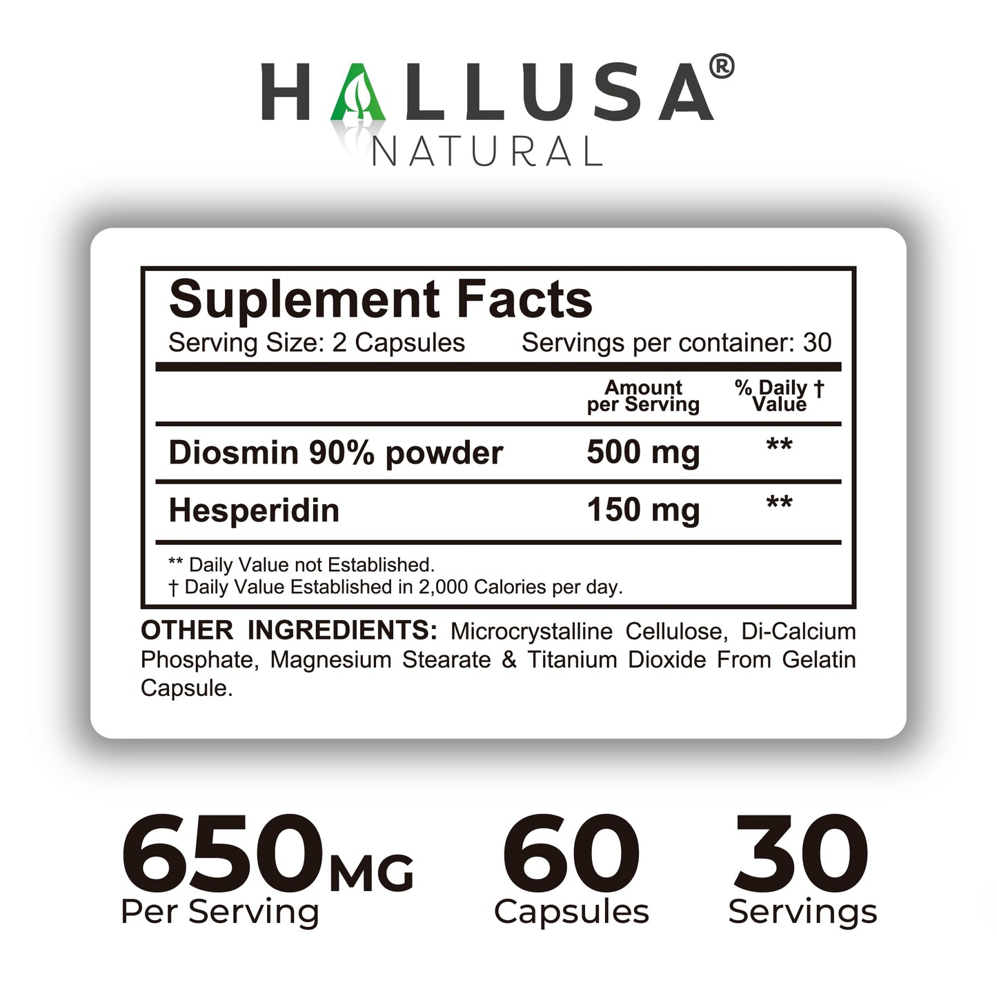 Hallosmine Ultra 650mg Diosmin Hesperidin, 60 Capsules + FREE Leg Cream with Diosmin, Hesperidin & Horse Chestnut, 4 oz | Blood Circulation & Vein Support Supplement, GMO Free, Gluten Free Hallusa NaturalBuy Supplements Australia