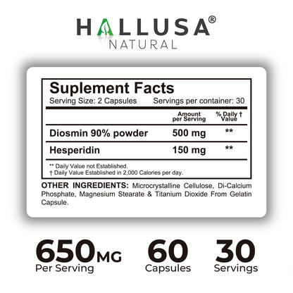 Hallosmine Ultra 650mg Diosmin Hesperidin, 60 Capsules + FREE Leg Cream with Diosmin, Hesperidin & Horse Chestnut, 4 oz | Blood Circulation & Vein Support Supplement, GMO Free, Gluten Free Hallusa NaturalBuy Supplements Australia