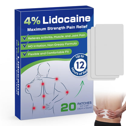 Uposiut 4% Lidocaine Patches - 20 Count Maximum Strength Lidocaine Patches, 10 Packs of 2 Patches for Muscle Pain Relief in The Neck, Shoulders, Back, Knees, and Anks, 12 Hour Pain Relief-012345 UposiutBuy Supplements Australia