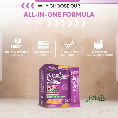 Clean Nutraceuticals Vaginal Probiotics for Women with Cranberry Extract, D-Mannose, Prebiotics, pH Balance for Women, Vaginal Health – Womens Probiotic Alternative to Gummies - 20 Stix Clean NutraceuticalsBuy Supplements Australia