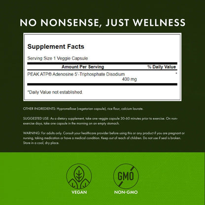 Swanson Maximum Strength Peak ATP Cellular Energy Supplement for Athletes and Active Adults Seeking Performance and Recovery Support - 400 mg (30 Veggie Capsules, 2 Pack) SwansonBuy Supplements Australia