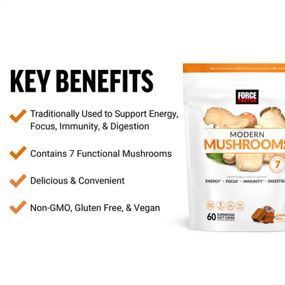 FORCE FACTOR Modern Mushrooms Soft Chews, Mushroom Supplement with Lions Mane Force FactorBuy Supplements Australia