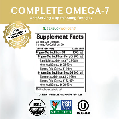SeabuckWonders Sea Buckthorn Oil Blend, Omega-7 Complete, Max Potency, 120 Count SEABUCKWONDERSBuy Supplements Australia