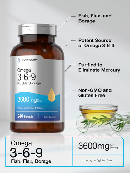 Triple Omega 3-6-9 240 Softgels | from Fish, Flaxseed, Borage Oils | Non-GMO & Gluten HorbäachBuy Supplements Australia