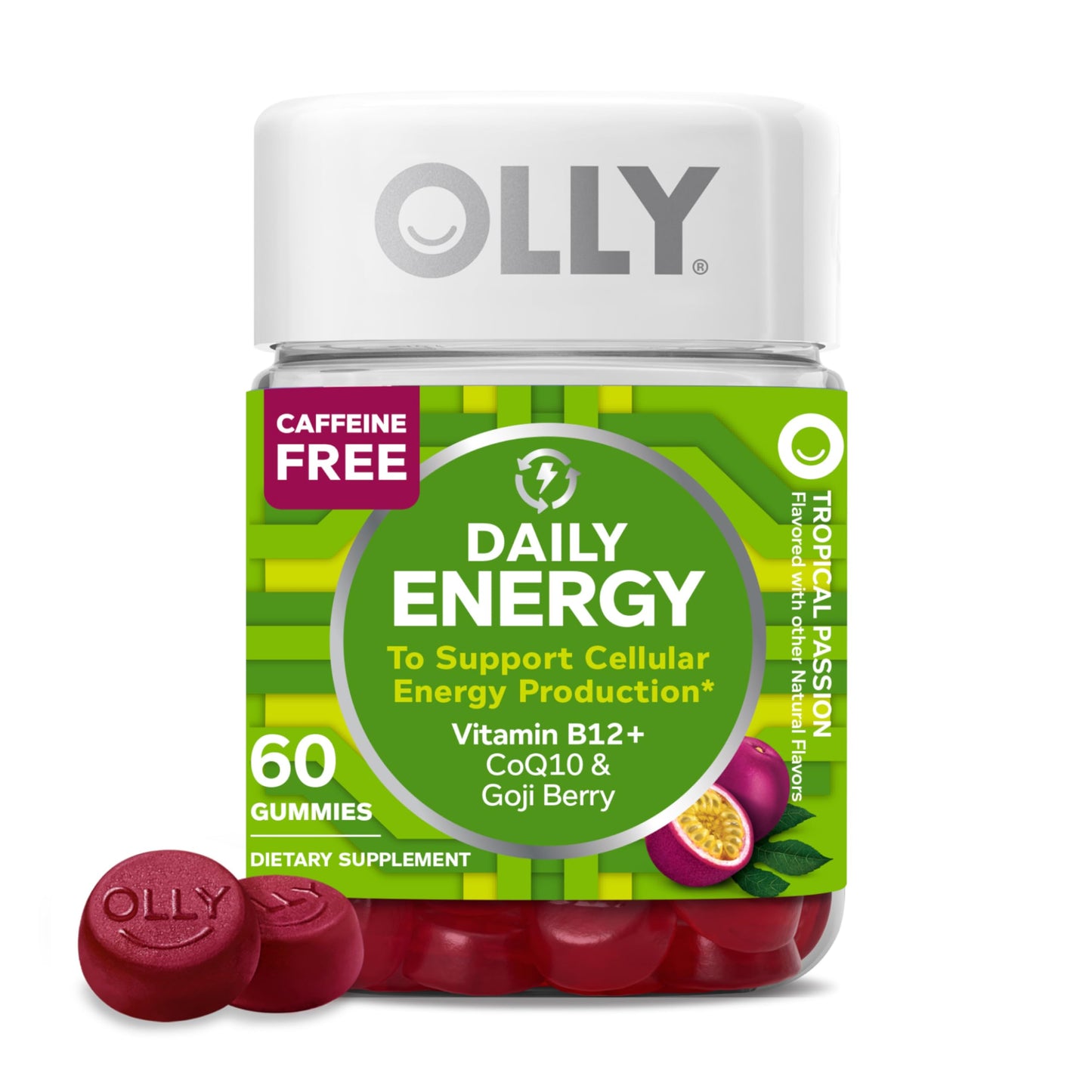 OLLY Daily Energy Gummy, Caffeine Free, Vitamin B12, CoQ10, Goji Berry, Adult Chewable Supplement, Tropical Flavor - 60 Count OLLYBuy Supplements Australia