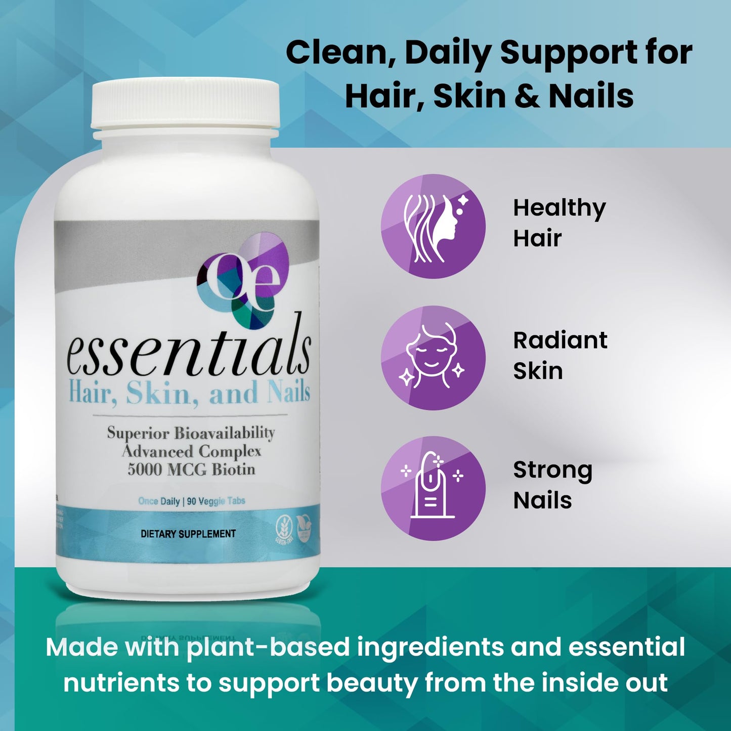 Organic Excellence Hair, Skin and Nails Vitamins for Women & Men – Biotin Supplement 5000 mcg– Hyaluronic Acid - Supports Healthy Hair Growth, Radiant Skin & Strong Nails, 3 Month Supply (90 Tablets) Organic ExcellenceBuy Supplements Australia