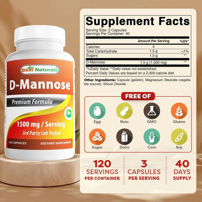 Best Naturals D-Mannose Capsules - Urinary Tract Cleanse Supplement 1500mg/Serving - 120 Count Best NaturalsBuy Supplements Australia