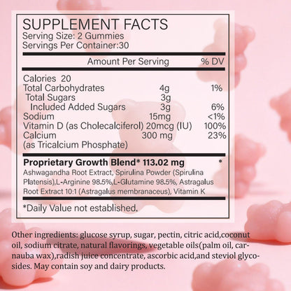 ZYGCDZ Growth Gummies for Kids & Teens - Natural Height Support with Vitamin D3, K2, Calcium & Ashwagandha - Bone Strength Supplement for Picky Eaters Ages 5+ (Watermelon Flavor) (1) ZYGCDZBuy Supplements Australia