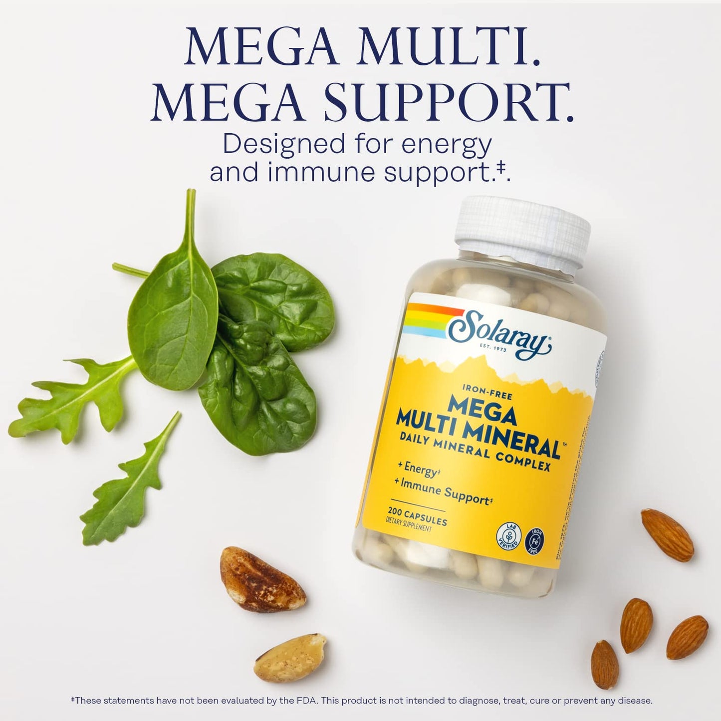 SOLARAY Mega Multi Mineral, Iron Free - Daily Mineral Supplement w/Trace Minerals, Electrolytes, Calcium, Magnesium, Zinc, Selenium, Boron -Cellular Energy, Immune Support, 60-Day Guarantee, 50 Serv SOLARAYBuy Supplements Australia