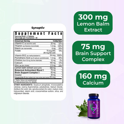 Youngevity Synaptiv™ Brain Support - 12in1 - Ginkgo, Huperzine, Bacopa, Quercetin and More - with Potent Antioxidant Blend + Vitamins - 60 Tablets (Pack of 1) YoungevityBuy Supplements Australia