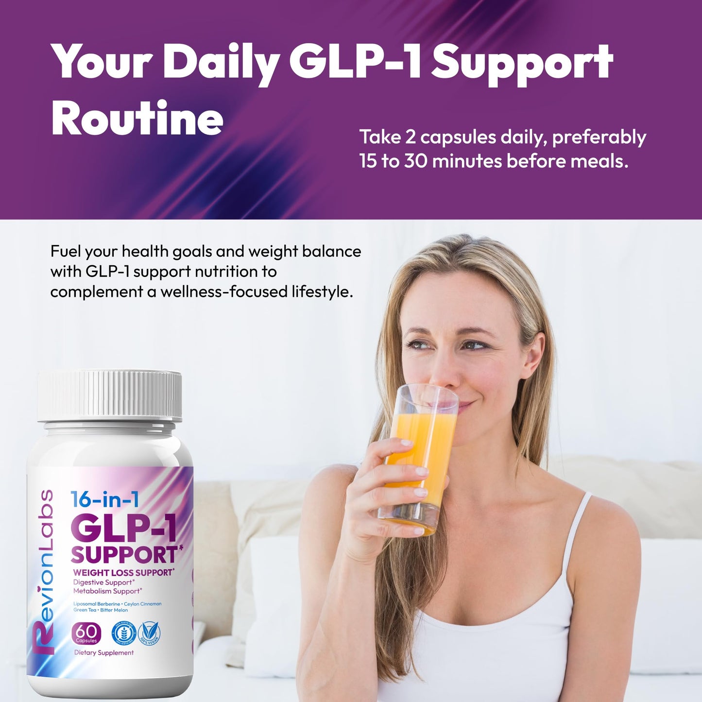 Revion LABS GLP-1 Support Weight Loss Supplement - Natural Appetite Suppressant for Women Men - Berberine Support Activate Hunger Control Curb Cravings Boost Metabolism Fat Burn & Gut Health Revion LABSBuy Supplements Australia