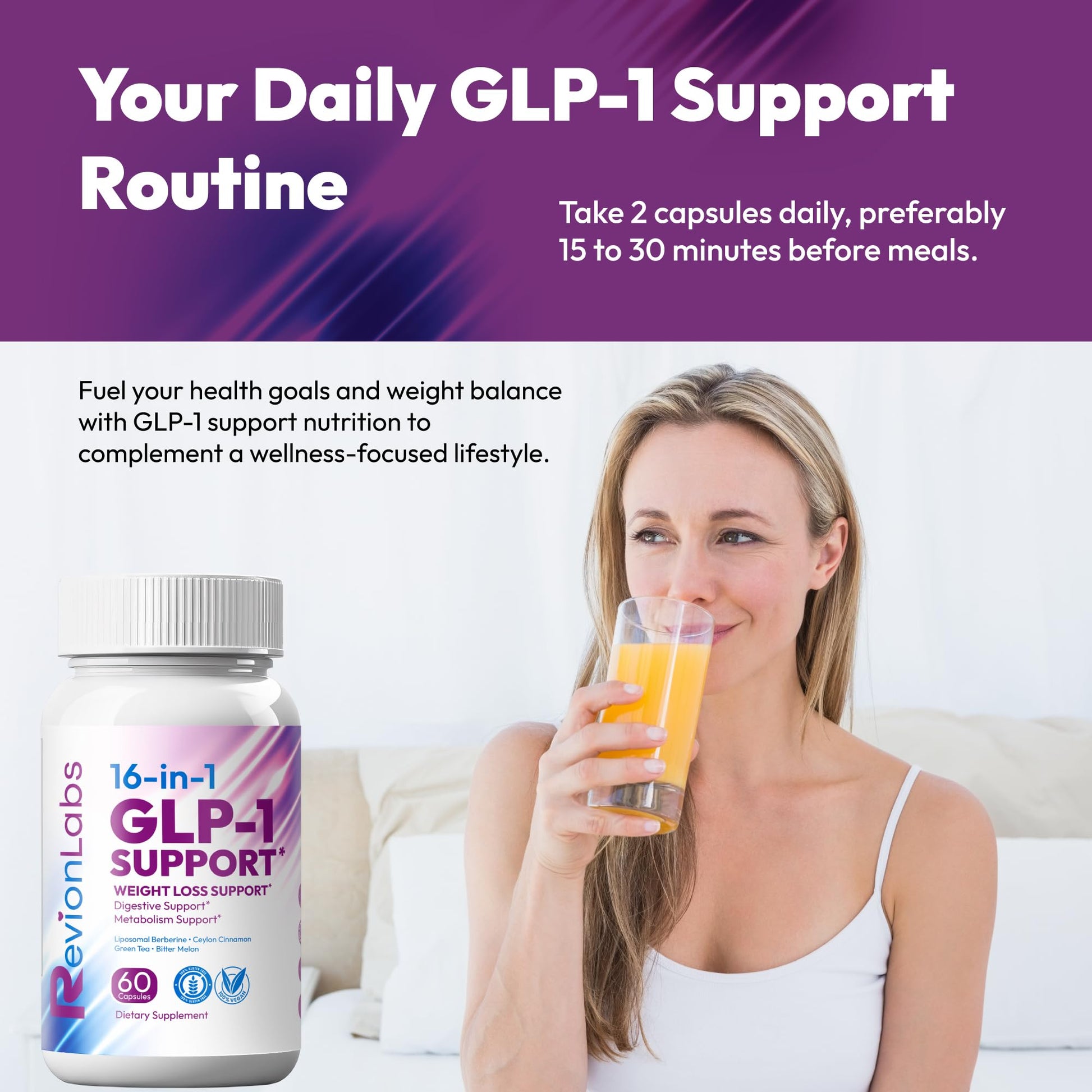 Revion LABS GLP-1 Support Weight Loss Supplement - Natural Appetite Suppressant for Women Men - Berberine Support Activate Hunger Control Curb Cravings Boost Metabolism Fat Burn & Gut Health Revion LABSBuy Supplements Australia