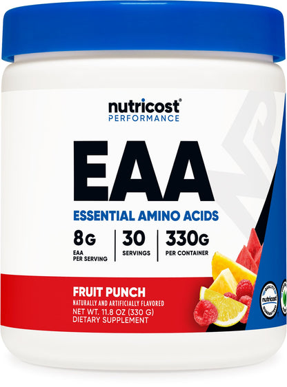 Nutricost EAA Powder 30 Servings (Fruit Punch) - Essential Amino Acids - Non-GMO, Gluten Free, Vegetarian Friendly NutricostBuy Supplements Australia