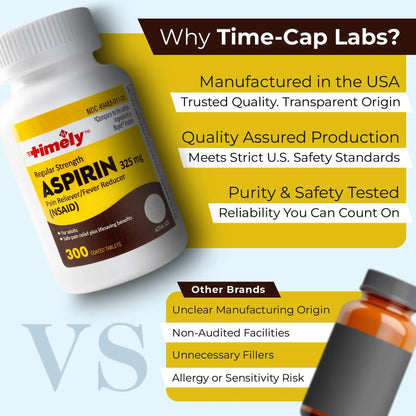 TIME-Cap-Labs 300 Count Regular Strength Aspirin 325mg for Adults - Compared to Bayer - Coated Regular Strength Aspirin Tablets - Pain Reliever for Minor Aches and Pains TIME-CAP LABS, INC.Buy Supplements Australia