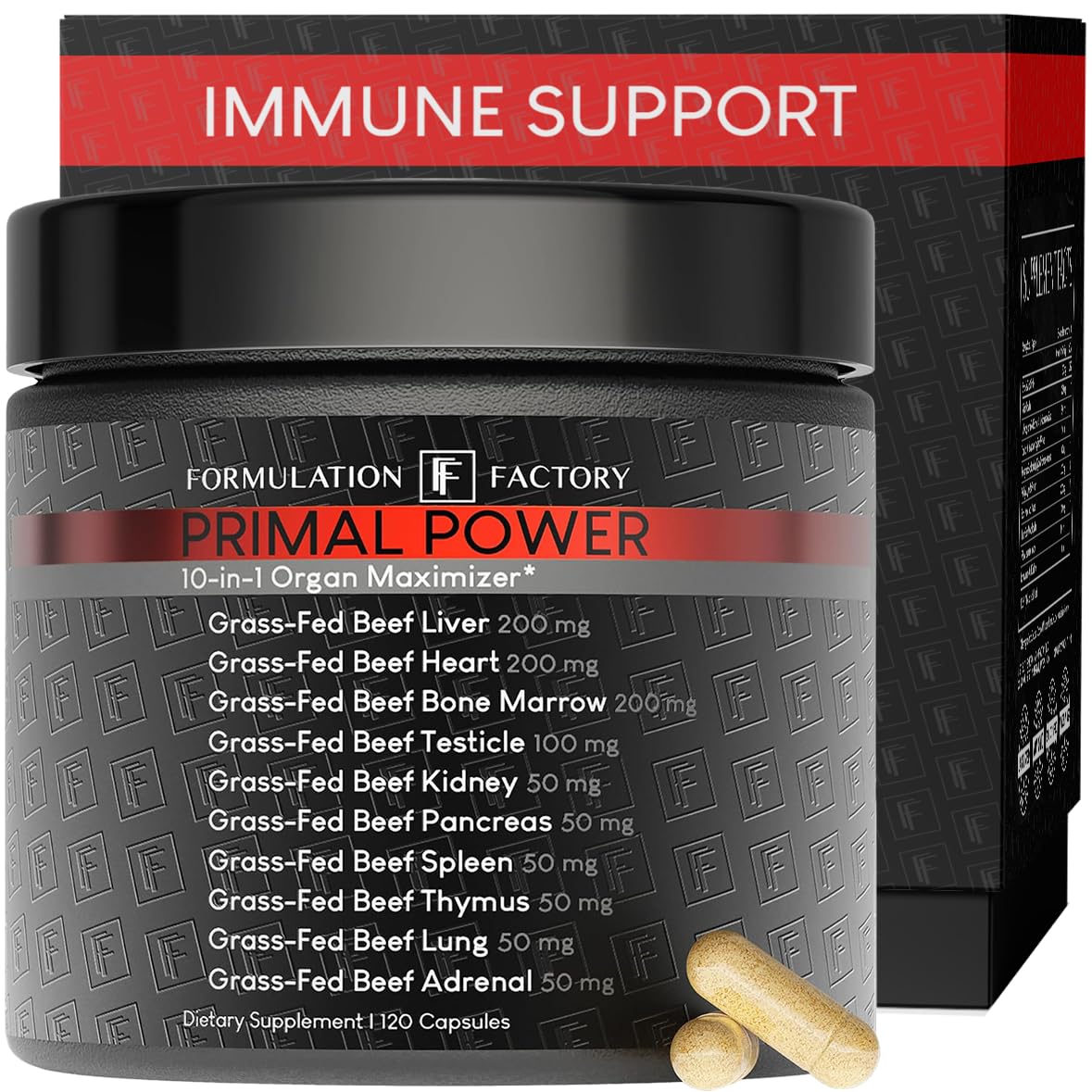 Formulation Factory Beef Liver Capsules - 10-in-1 Primal Powder Beef Organ Supplement for Men & Women with Bone Marrow & Beef Testicle - Grass Fed Ancestral Health - 120 Capsules, 2 Month Supply Formulation FactoryBuy Supplements Australia