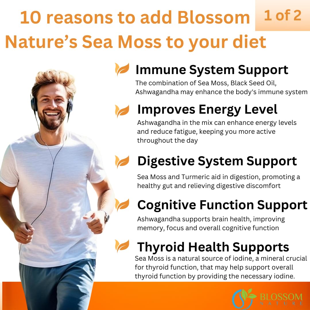 10-in-1 Irish Sea Moss Veggie Caps 3000mg Black Seed Oil Ashwagandha Bladderwrack Burdock Turmeric Apple Cider Vinegar Manuka Honey Dandelion Black Pepper - Made in US(Veggie Caps, Unflavored) Blossom NatureBuy Supplements Australia