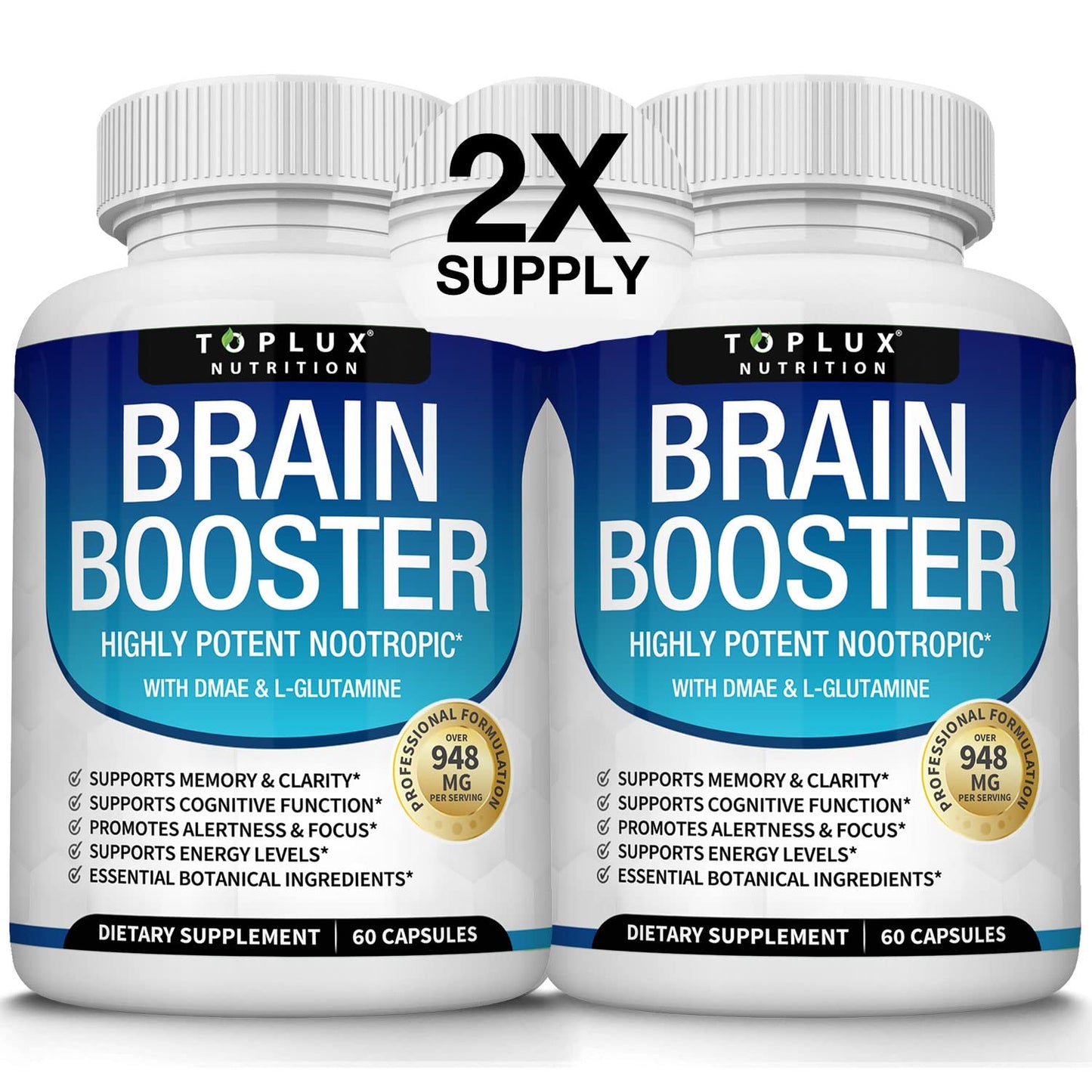 Toplux Brain Supplement Nootropic – Brain Pills Vitamin with DMAE, Bacopa Monnieri, L-Gutamine, for Men Women, 60 Capsules, Nutrition TopluxBuy Supplements Australia