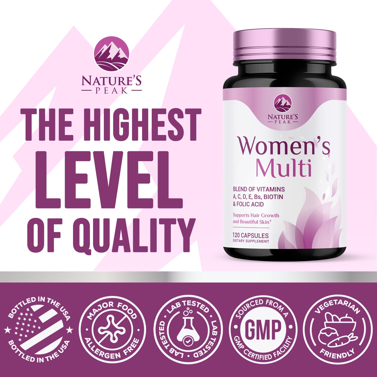 Multivitamin for Women - Complete Daily Womens Multivitamins with Calcium, Folate, Vitamin A, C, D, E & B Vitamins, Zinc and Iron - Multi Vitamins for Bone, Energy & Immune Support - 120 Capsules Nature's PeakBuy Supplements Australia