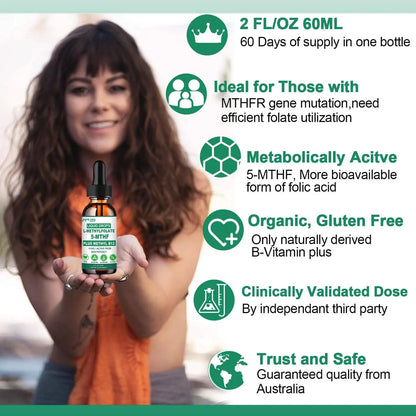 Methylfolate Supplement Liquid Drops, L Methy Folate 15mg Plus Methy B12, B6, B2 Multivitamin, Metabolically Active 5-MTHF Form AMENQ hHEALTHBuy Supplements Australia