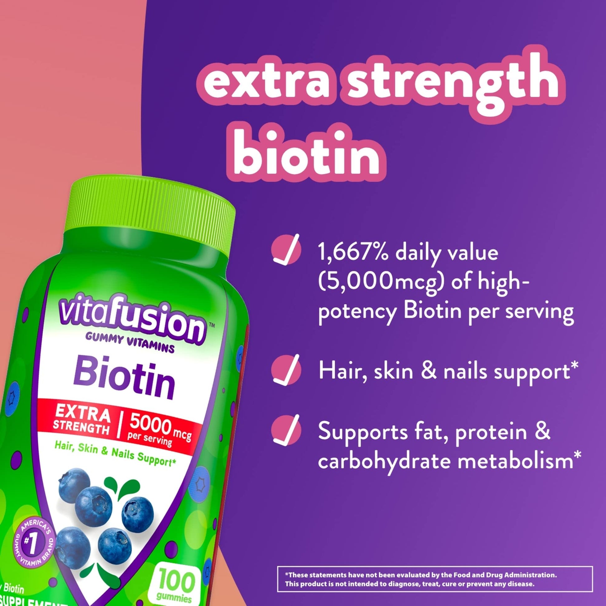vitafusion Extra Strength Biotin Gummy Vitamins, Berry Flavored, 5,000 mcg Biotin Vitamins VitafusionBuy Supplements Australia