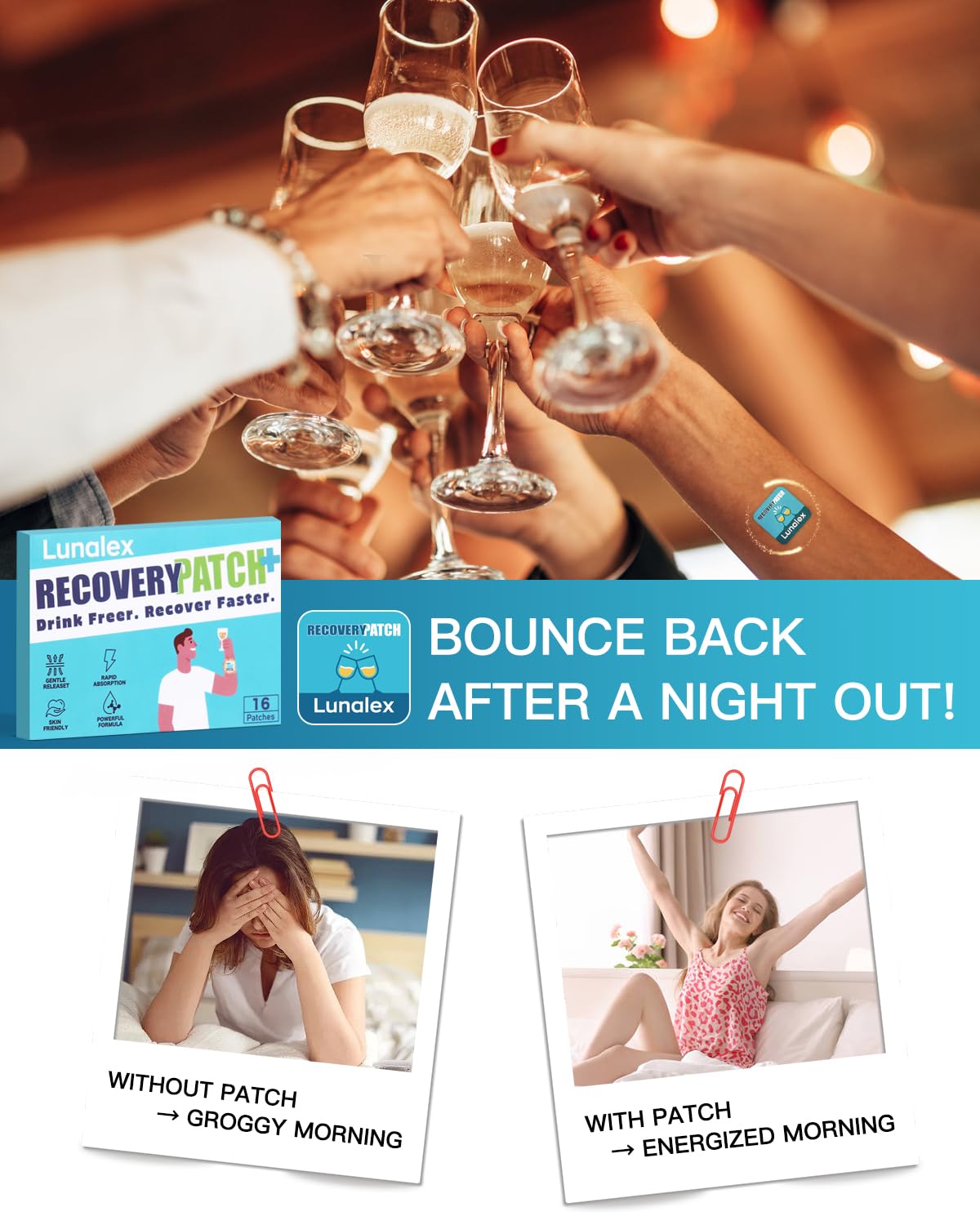 Lunalex Recovery Patch 48 Pack - Wake Up Refreshed & Balanced After Celebration - Plant-Based Formula for Morning Wellness - Bachelorette & Wedding Party Favors - 2 Patches per Sachet, Waterproof LunalexBuy Supplements Australia