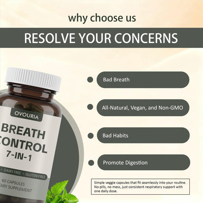 TANSPRESSO ovouria Breath & Gut Balance Capsules - 7-in-1 Formula with Probiotics, Zinc Gluconate & Magnesium Citrate for Fresh Breath, Chronic Halitosis Relief & Digestive Wellness, 60 Count(1pc) TANSPRESSOBuy Supplements Australia