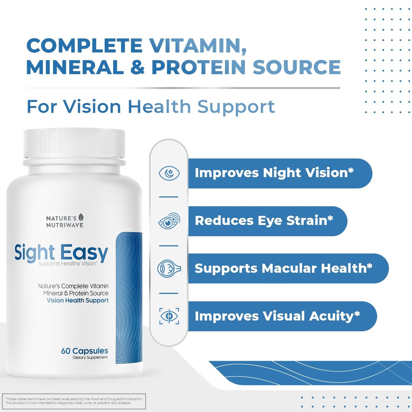 SIGHT EASY - Eye Vitamins & Mineral Supplements with Lutein & Zeaxanthin, Vitamin C, Vitamin E, Zinc and Bilberry for Healthy Vision and Eye Function Support - 60 Capsules, 1 Month Supply Nature’s NutriWaveBuy Supplements Australia