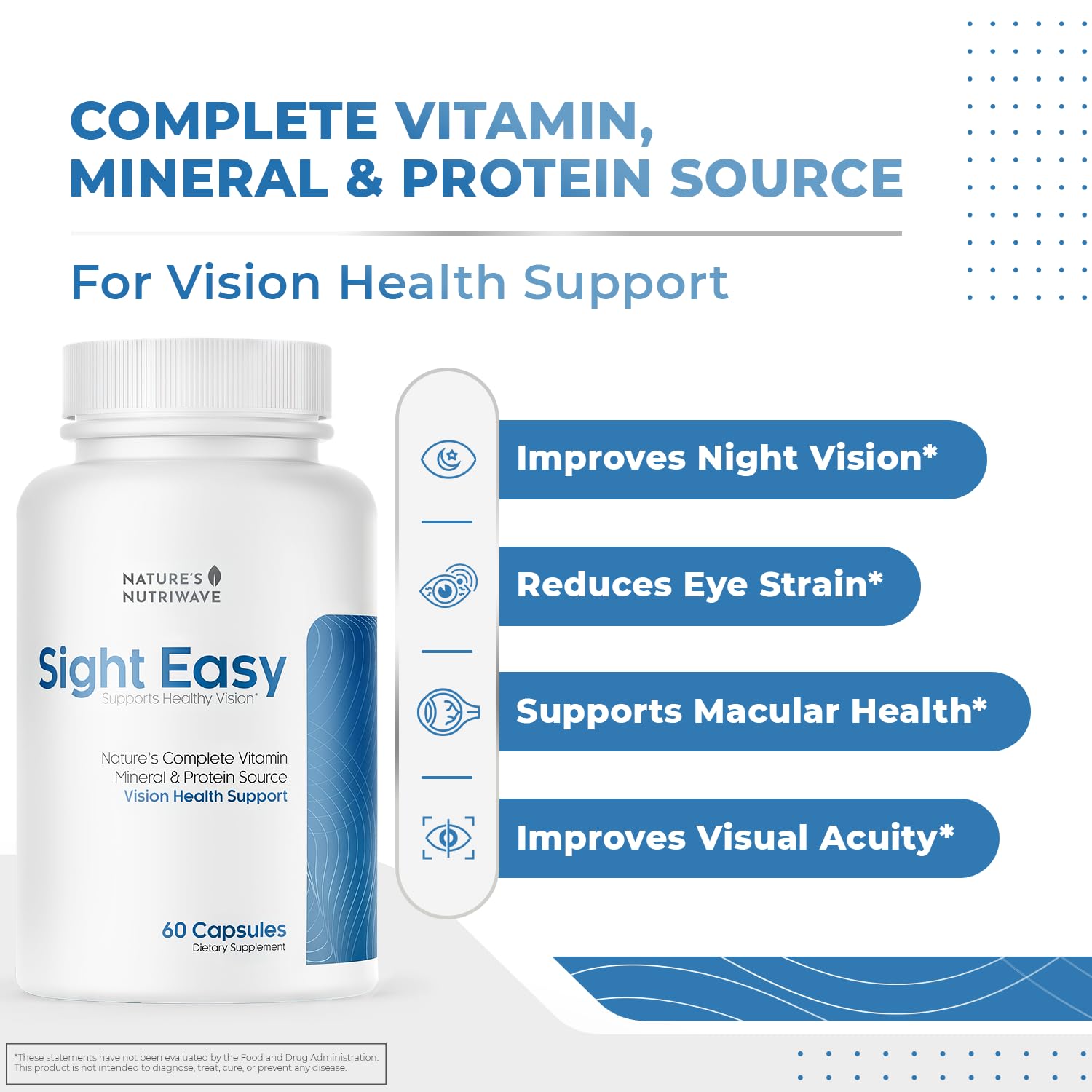 SIGHT EASY - Eye Vitamins & Mineral Supplements with Lutein & Zeaxanthin, Vitamin C, Vitamin E, Zinc and Bilberry for Healthy Vision and Eye Function Support - 60 Capsules, 1 Month Supply Nature’s NutriWaveBuy Supplements Australia