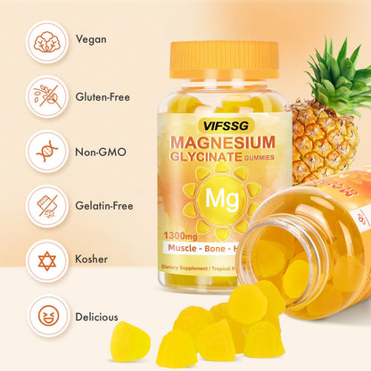 VIFSSG Magnesium Glycinate Gummies 500 Mg, Triple Magnesium Complex Sugar-Free Gummies with Malate 400 Mg, Citrate 400 Mg, Magnesium Supplement Chewable