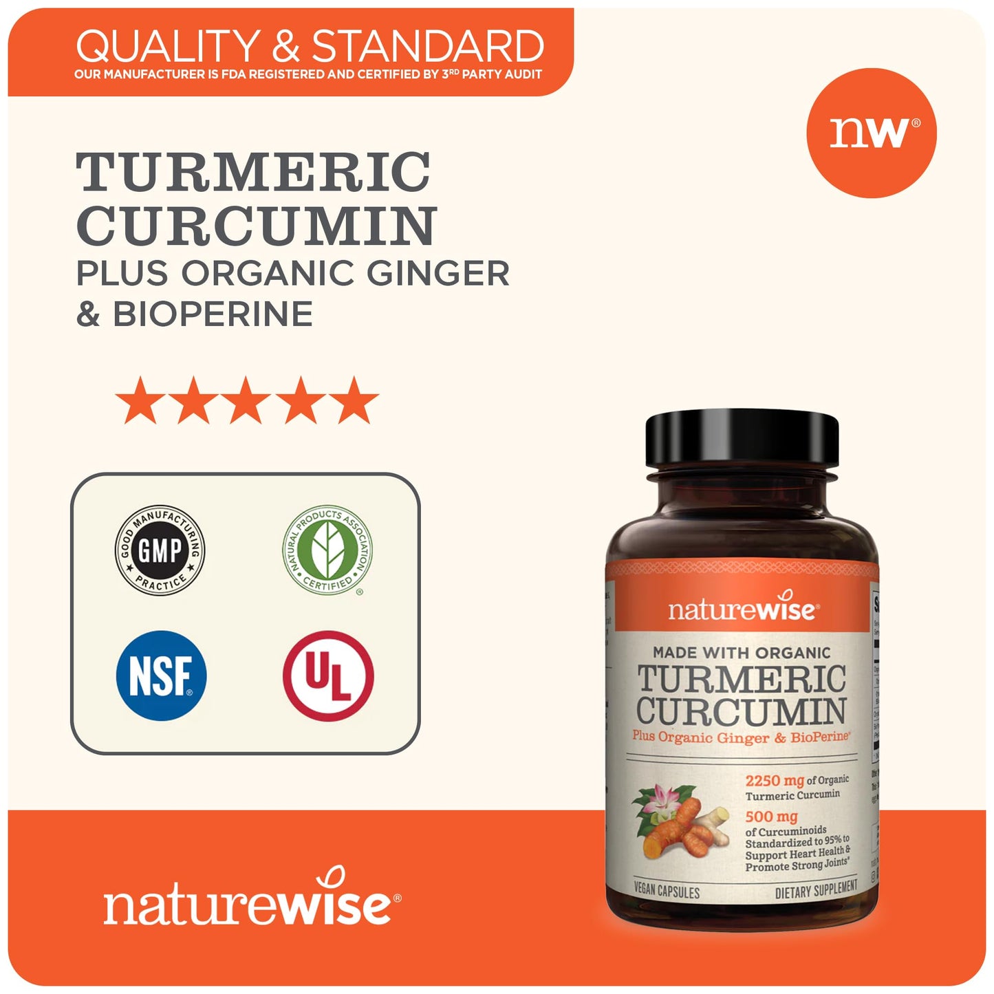 NatureWise Curcumin Turmeric 2250mg | 95% Curcuminoids & BioPerine Black Pepper NatureWiseBuy Supplements Australia
