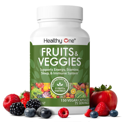 Fruits & Veggies Formula - 27 Premium Whole Foods - Organic Ingredients - Equals 3 Servings of Fruits & Vegetables - Improve Energy, Focus & Immune Function - Fiber - Antioxidants - 150ct (75 Serv) Healthy OneBuy Supplements Australia
