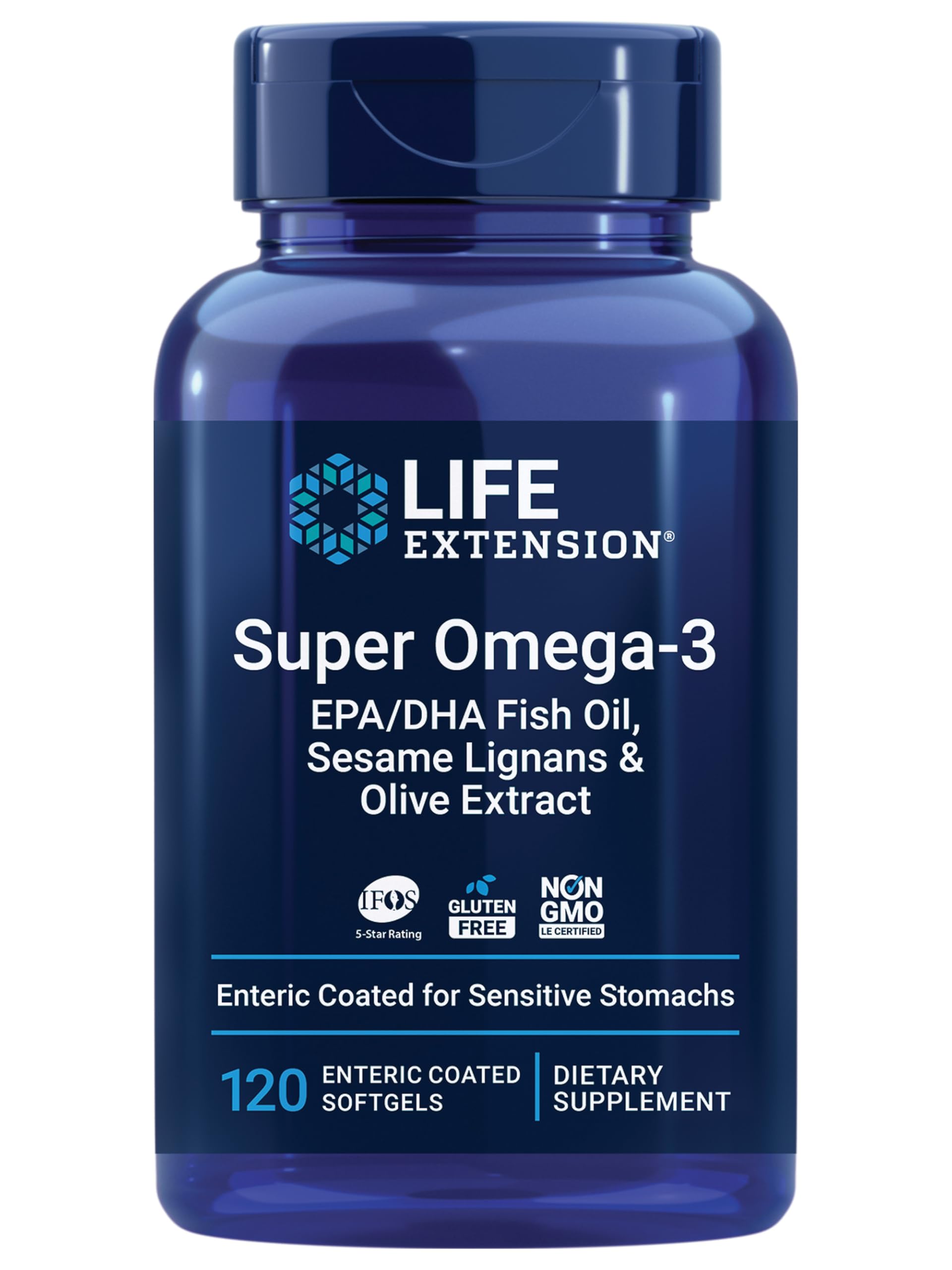 Life Extension Super Omega-3 EPA/DHA Fish Oil, Sesame Lignans & Olive Extract – Heart Health, Brain Health, Inflammation Health Support, Gluten-Free, Enteric-Coated, Non-GMO, 120 Softgels Life ExtensionBuy Supplements Australia