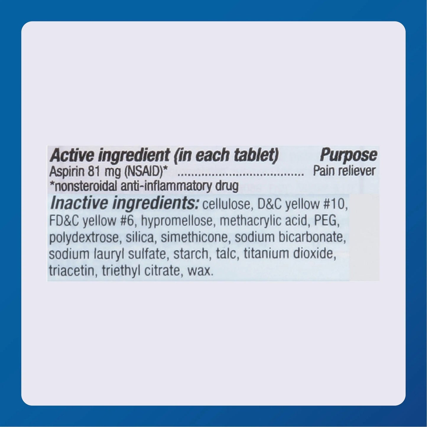 MAJOR Aspirin Low Dose 81 Mg - Pain Reliever (NSAID) - Enteric Coated - 250 Tablets MAJORBuy Supplements Australia