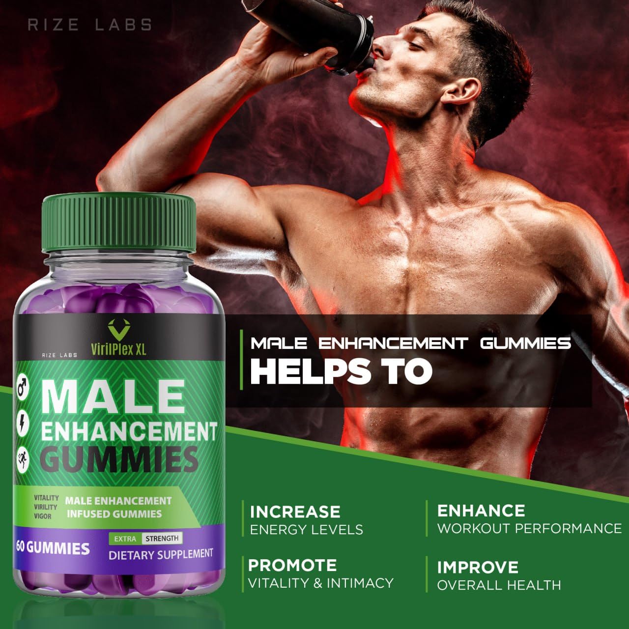 rize labs VirilPlex XL Male Performance Gummies, Premium Formula for Health and Well-Being for Men, Gummys to Deliver Maximum Performance Benefits - Pack of 3(180 Gummies) rize labsBuy Supplements Australia