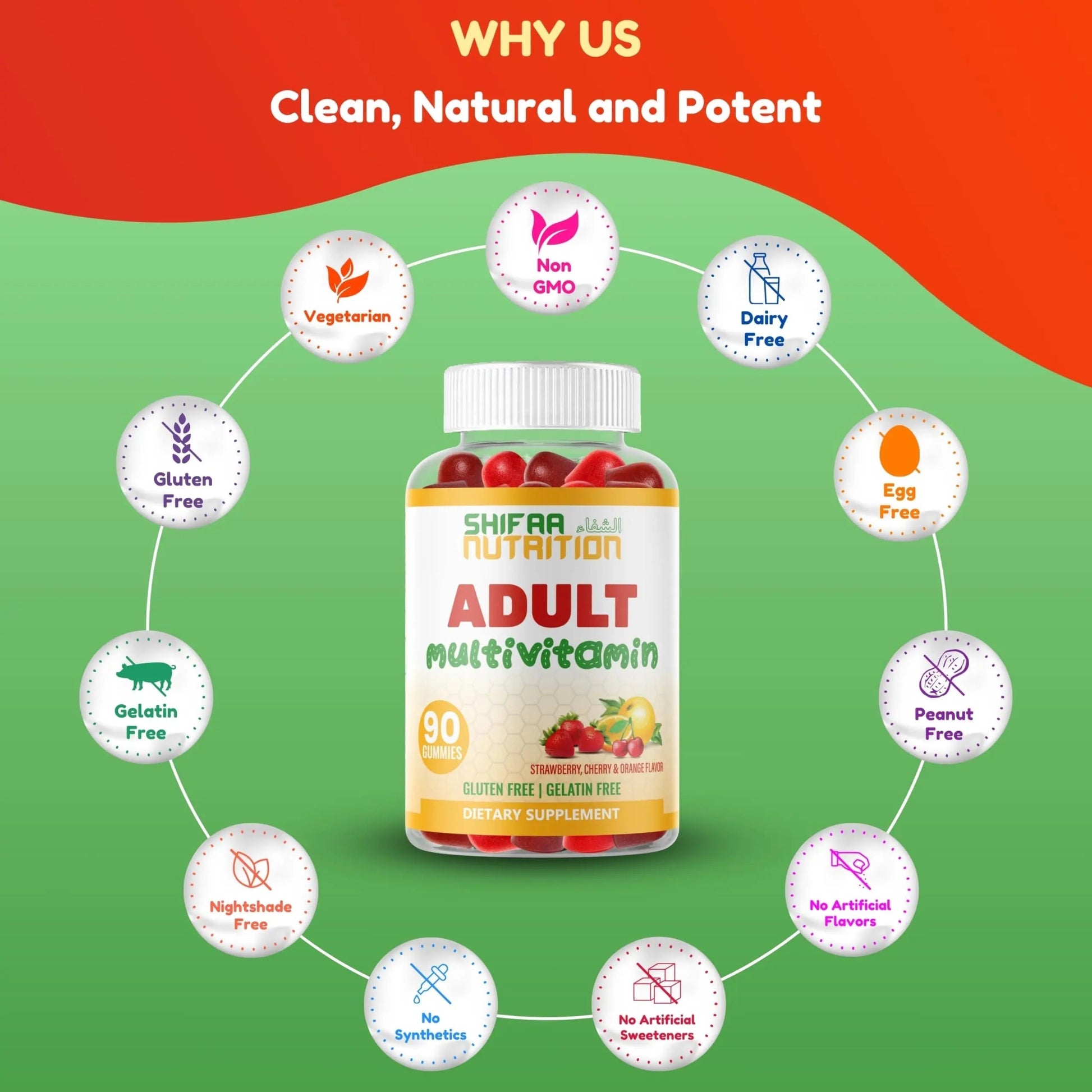 Halal Multivitamin Gummies for Women & Men | Immune & Overall Wellness | 90 Delicious Gummy Vitamins (45-Day Supply) SHIFAA NUTRITION