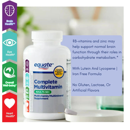 Equate Adult 50+ One Daily Complete Multivitamin Multimineral Supplement Tablets, Healthy Brain Aus Healthcare