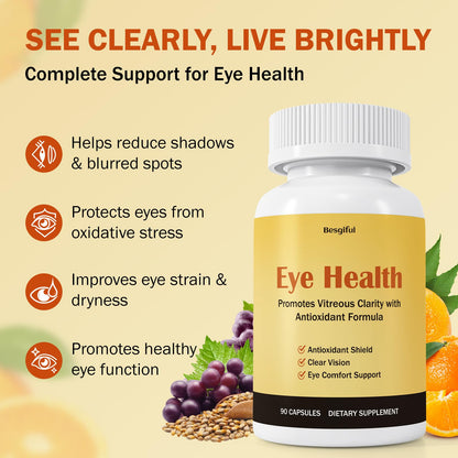 Besgiful Eye Supplement for Vitreous Health, Promotes Clear Vision, Improves Eye Strain & Dryness, Reduces Squiggly Lines, Eye Degeneration, Clear Eye Support, 90 Vegan Capsules BesgifulBuy Supplements Australia