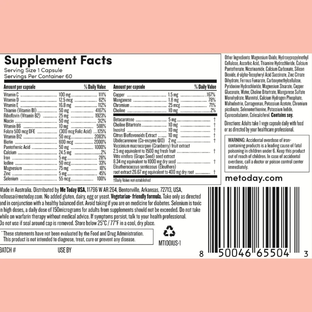 me today Daily Multivitamin for Women – Womens Multivitamin & Multimineral Supplement with 27 Vitamin A, D, C, Zinc, Magnesium me todayBuy Supplements Australia