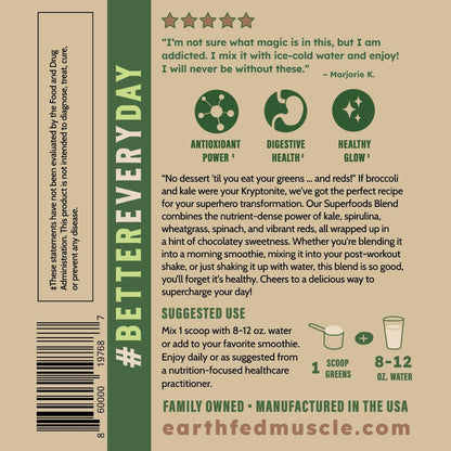 Earth Fed Muscle Chocolate Greens & Reds Superfood Blend Earth Fed MuscleBuy Supplements Australia