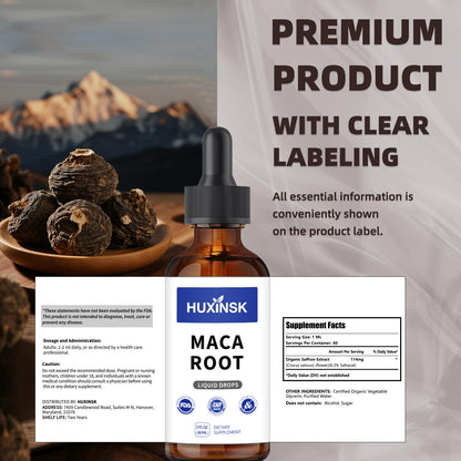 Maca Root Liquid Drops Extract | Peruvian Black & Red Blend | Natural Energy & Hormone Balance | Alcohol-Free, 60ml Vegan Tincture HUXINSKBuy Supplements Australia