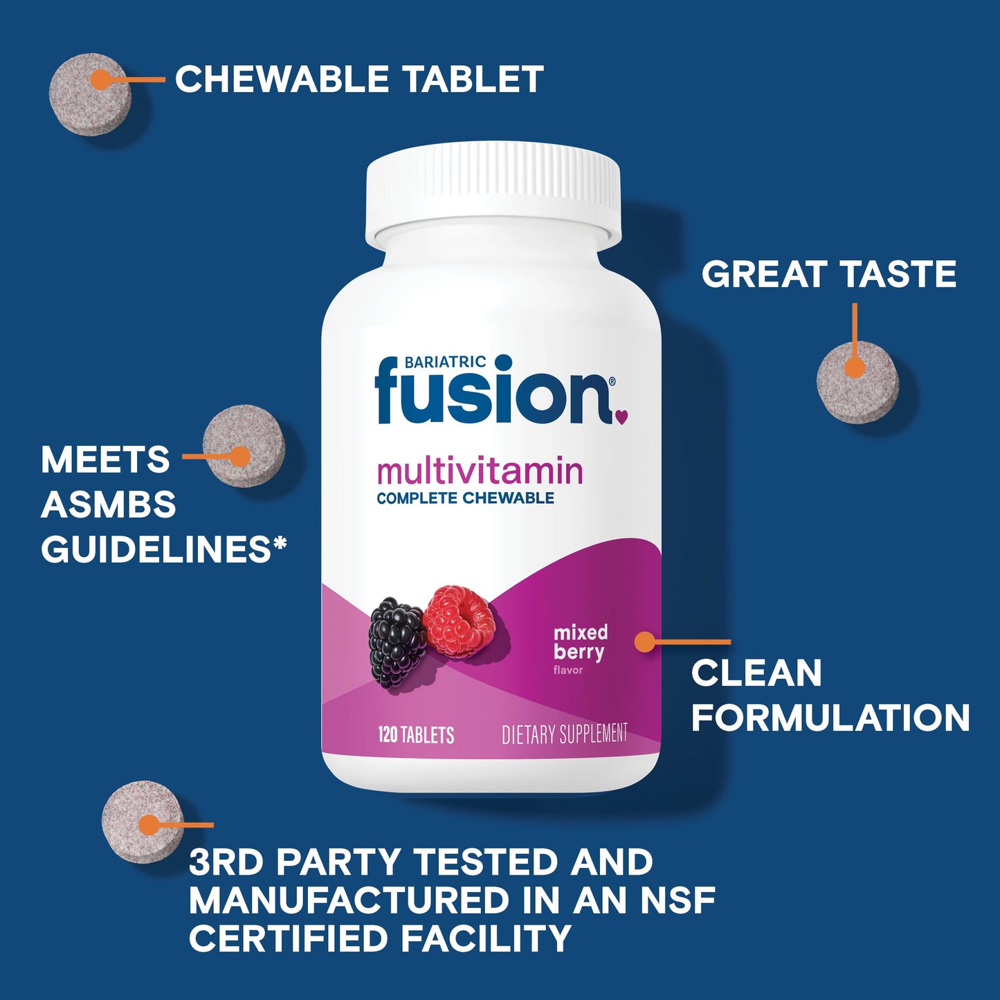 Bariatric Fusion Bariatric Multivitamin with Iron Complete Chewable | Mixed Berry | Post Bariatric Vitamins for Gastric Bypass