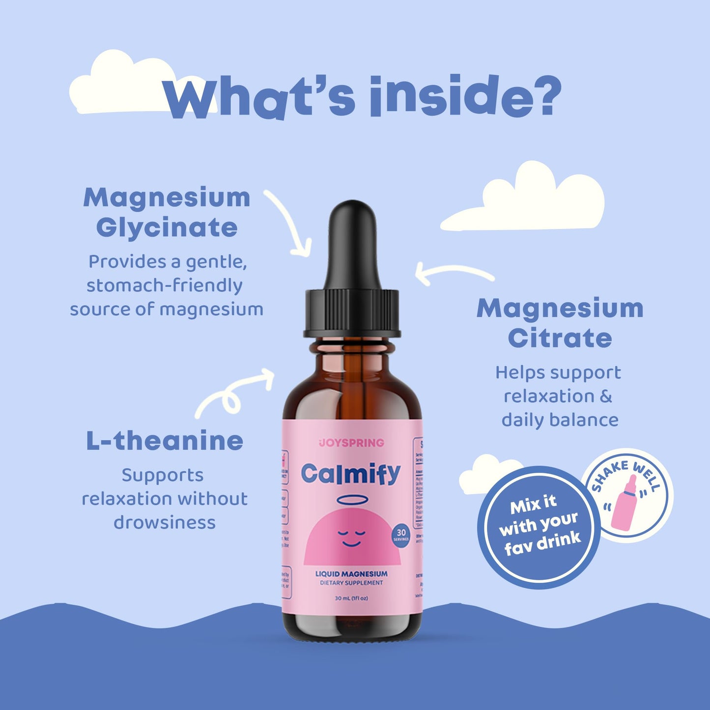 JoySpring Calmify Magnesium Glycinate for Kids | Liquid Magnesium with L-Theanine Supplement | Chamomile Extract & Passion Flower Extract