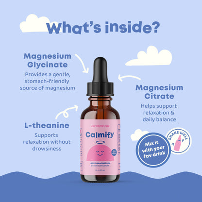JoySpring Calmify Magnesium Glycinate for Kids | Liquid Magnesium with L-Theanine Supplement | Chamomile Extract & Passion Flower Extract