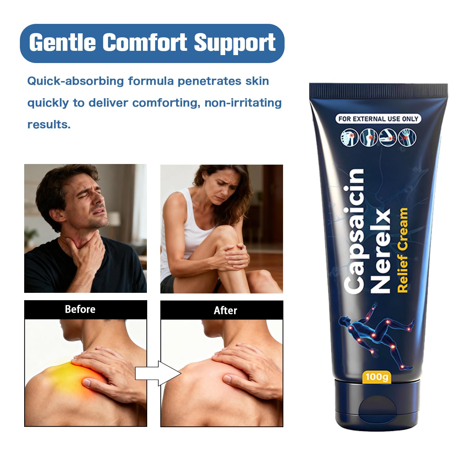Capsaicin Nerex Relief Cream with Arnica, Menthol, MSM and Glucosamine for Body Joint Areas, Feet, Hands, Legs, Muscles, Joints, and Waist, 100g (2PACKS) bigyuanBuy Supplements Australia