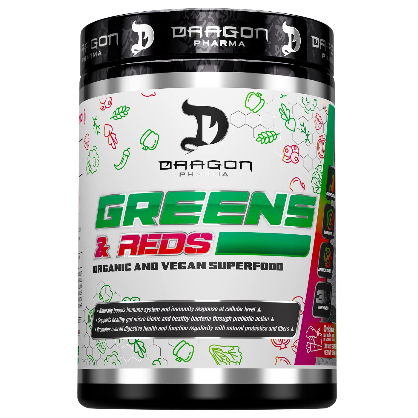 DRAGON PHARMA Greens and Reds, Over 23 Nutritious Superfoods, Reds and Vegetables, Optimal Health and Wellness (30 Servings, Original) DRAGON PHARMABuy Supplements Australia